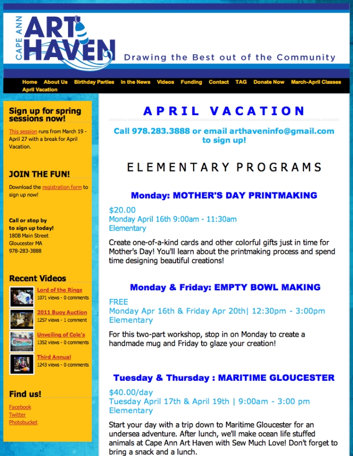 April Vacation programs at Art Haven