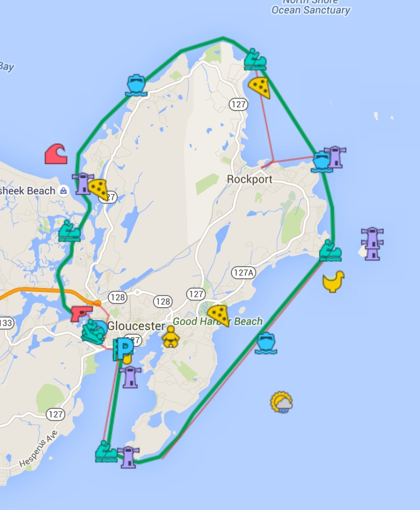 Click on the new updated GMG map of the race to find a good location for viewing the race. Hint: Go to Cape Ann, face water, watch racers go by left to right.