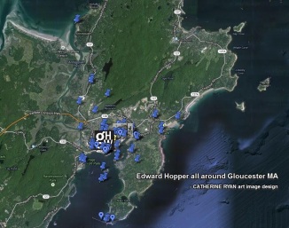 Logo for Edward Hopper all around Gloucester, Massachusetts_hopper map and research_©Catherine Ryan art image design